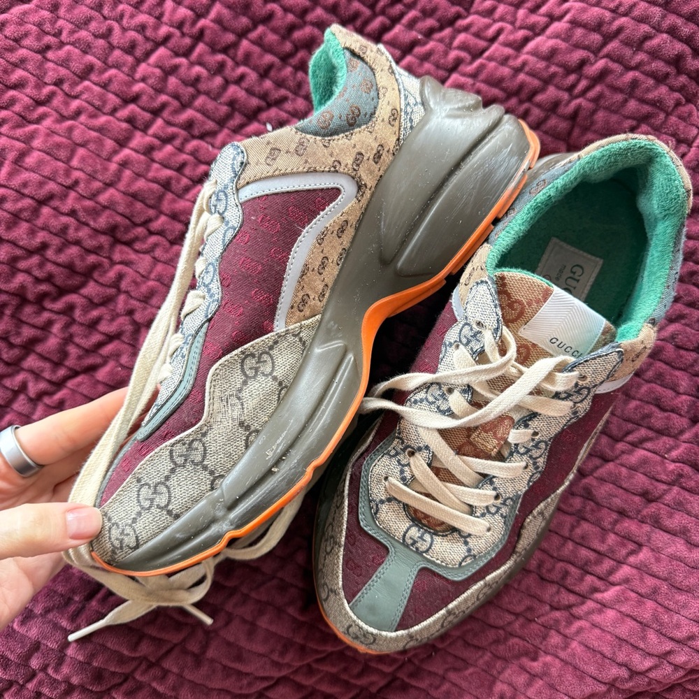 Gucci Multicolor GG Canvas Sneaker with Teal Interior - Picture 2 of 6